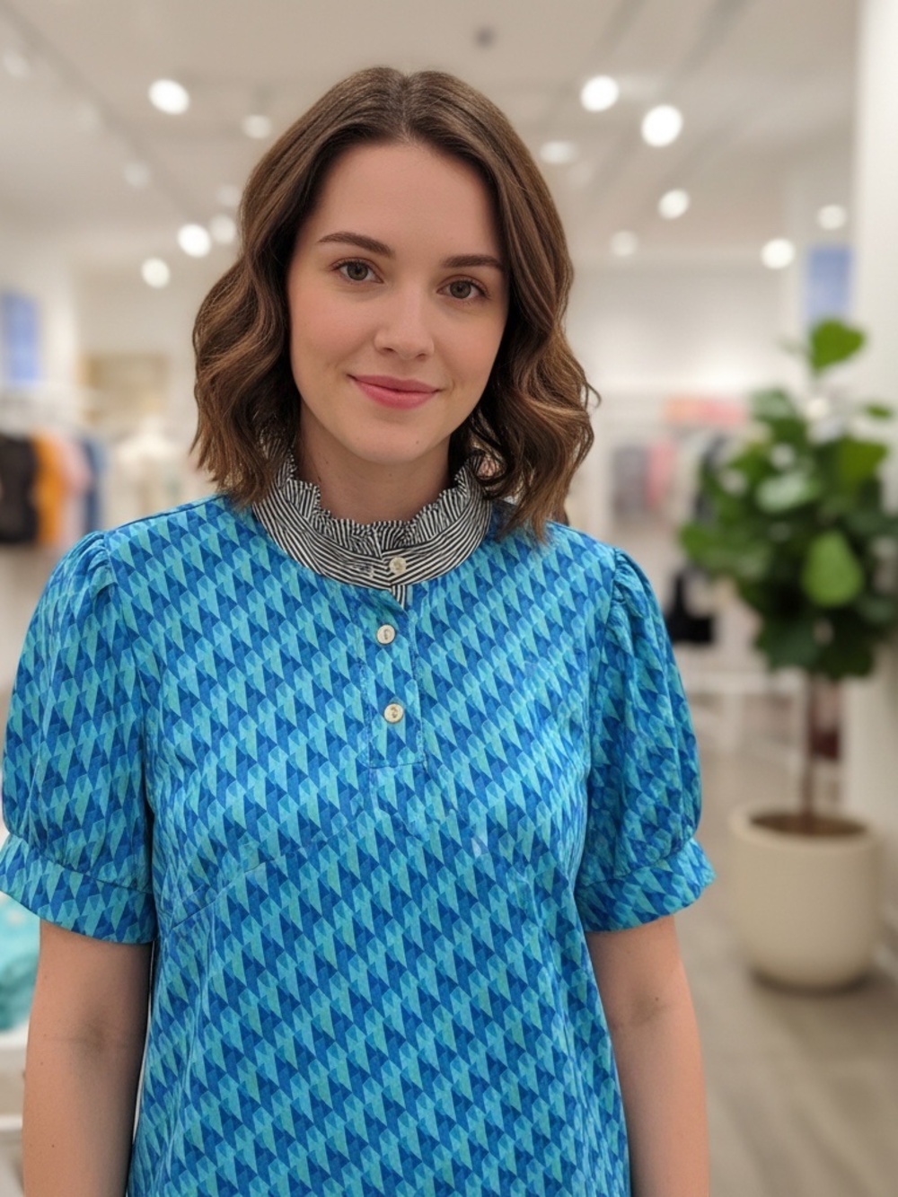Umgee Puff Sleeve Contrast Color Top